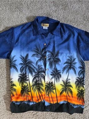 Ingear Blue Sunset Palm Print Short-Sleeve Button-Up Shirt
